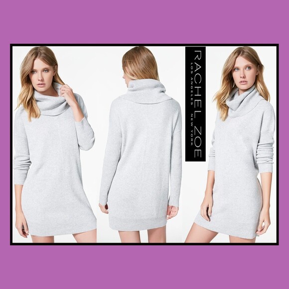 RACHEL ZOE NEW Minimalist Soft Merino Wool Cowl Neck Mini Sweater Dress M - Picture 3 of 12